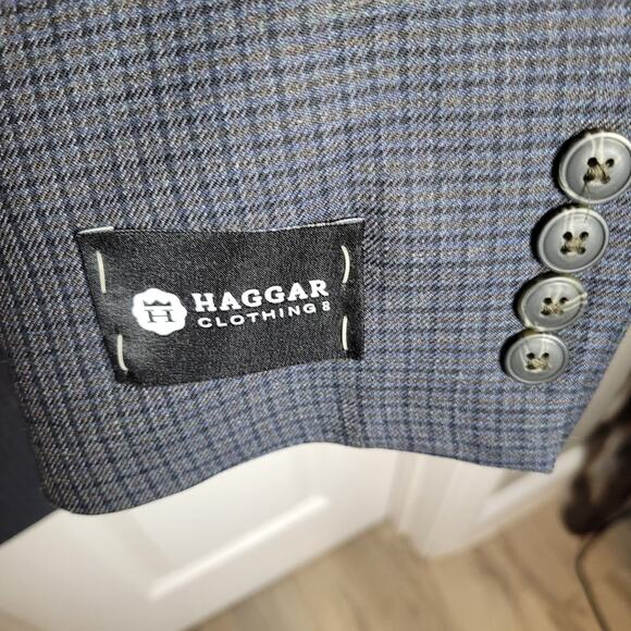 Haggar Blazer Mens 48L Navy Plaid Tailored Sport Coat Jacket Career Business New - Picture 6 of 16